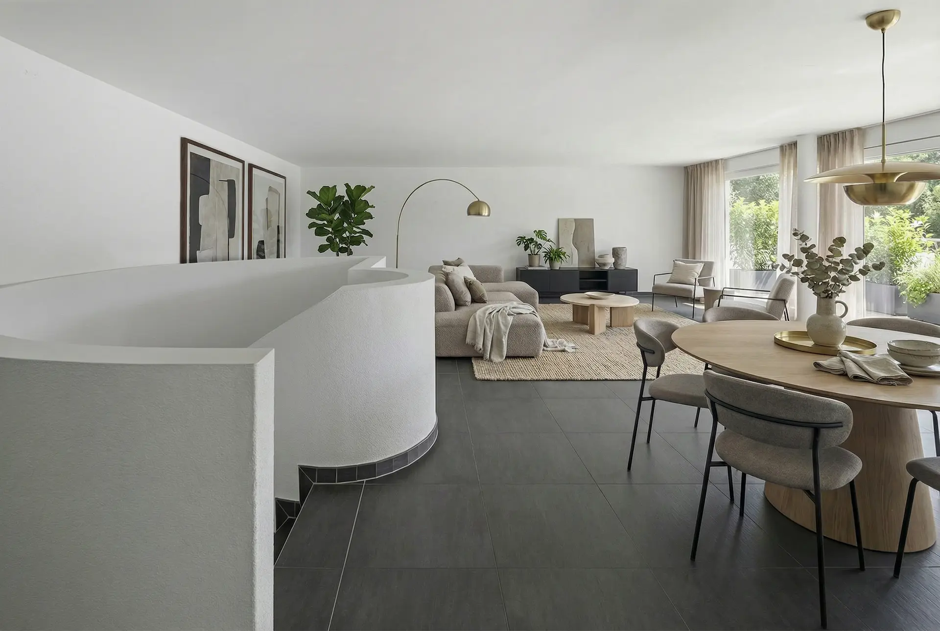Realistische Wohnzimmer-Visualisierung als Virtual Staging Dienstleistung für Immobilienmakler.