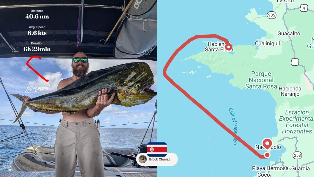 A man holding a big Mahi