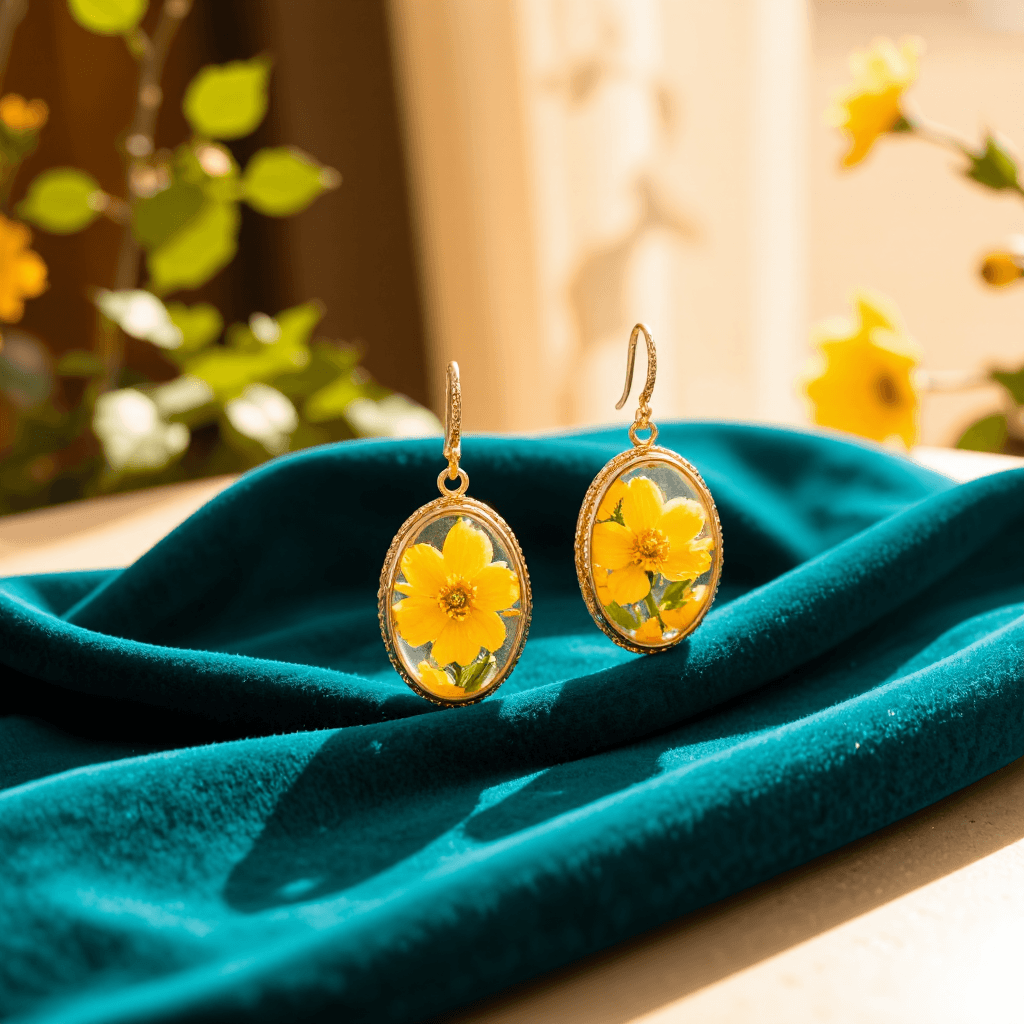 product photography of set of jewelry with floral design