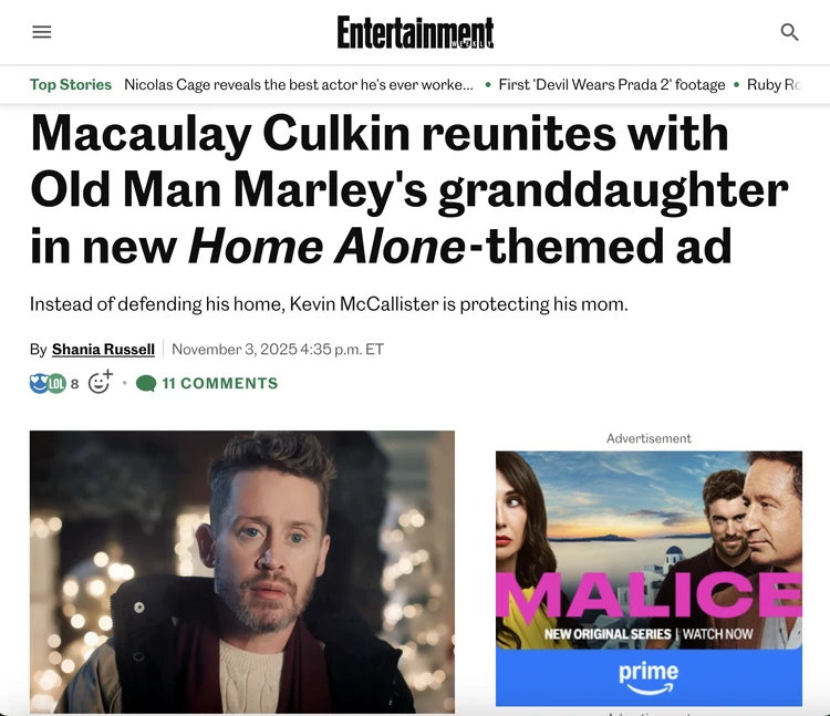 screenshot from a news website Entertainment