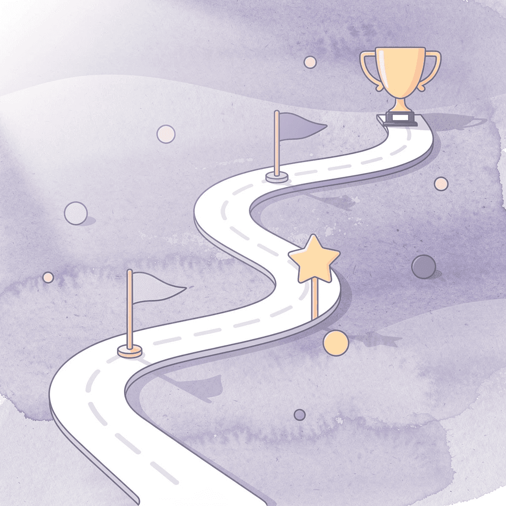 Scene showing a winding path with milestone markers representing the five-step LLC dissolution sequence