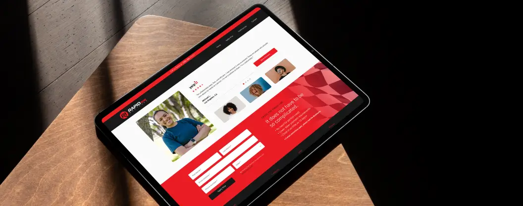 Mobile-responsive design of the Rapid One Lending platform displayed on a tablet, showcasing a user profile or team view.
