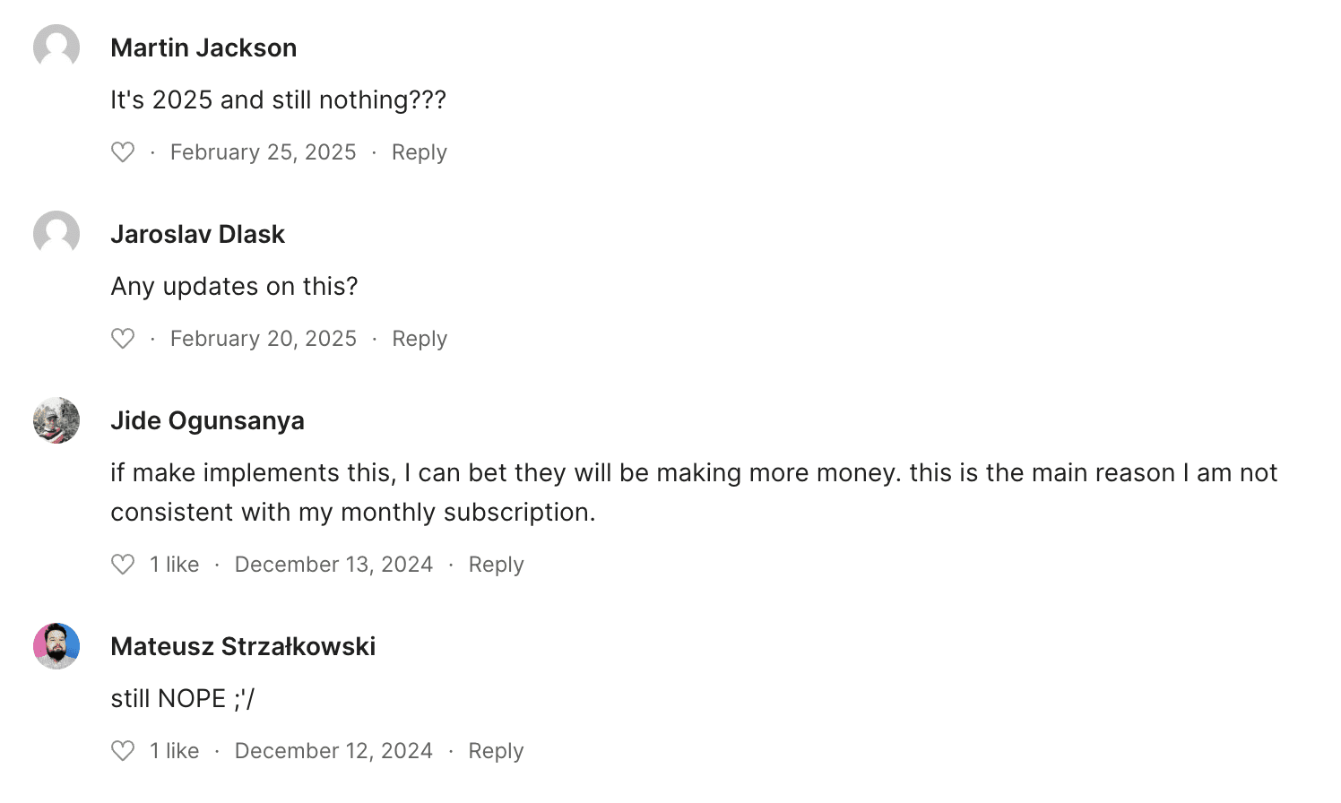 make user comments about lack of delay module