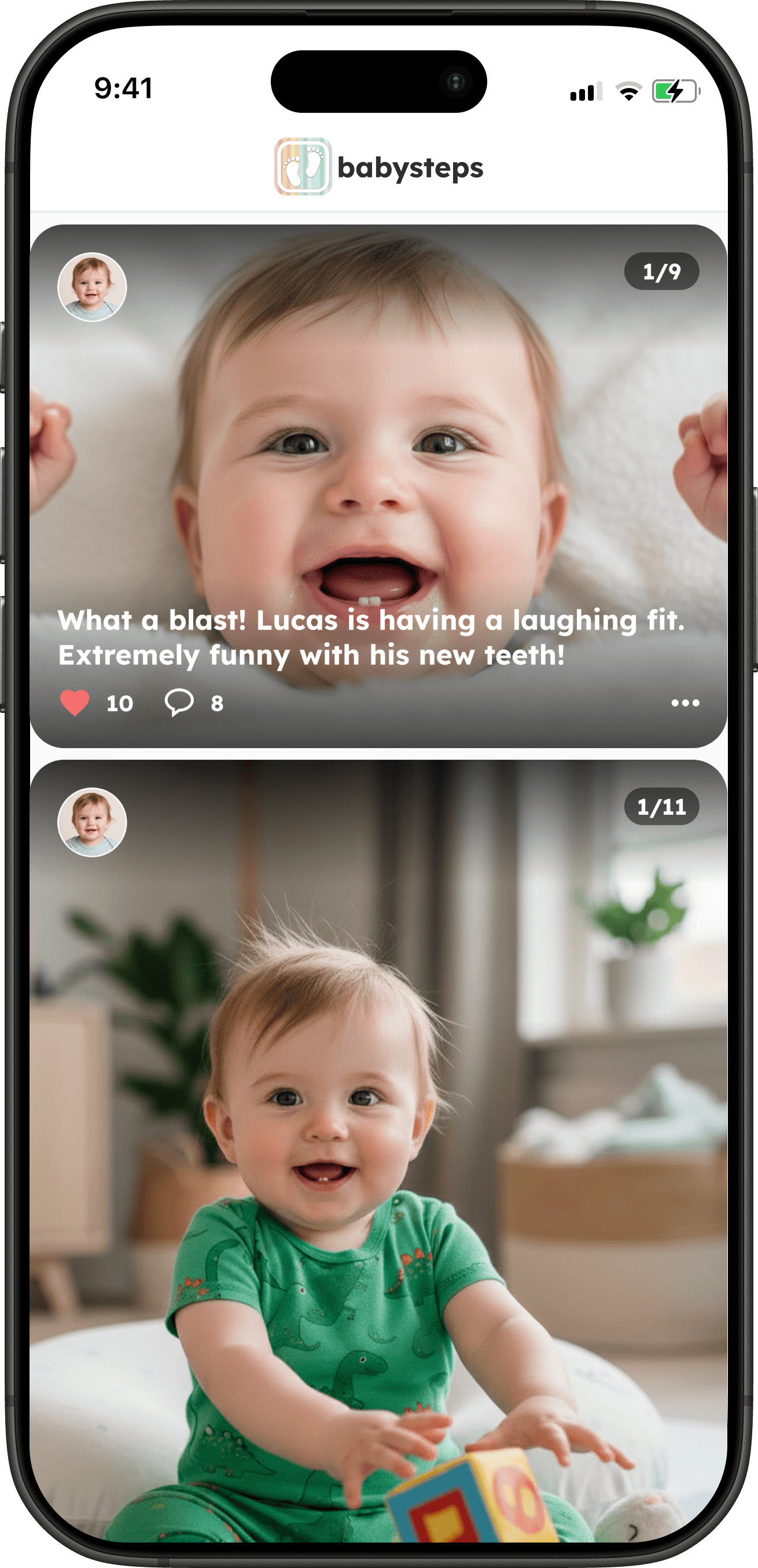 Schermafbeelding van de startfeed in babysteps