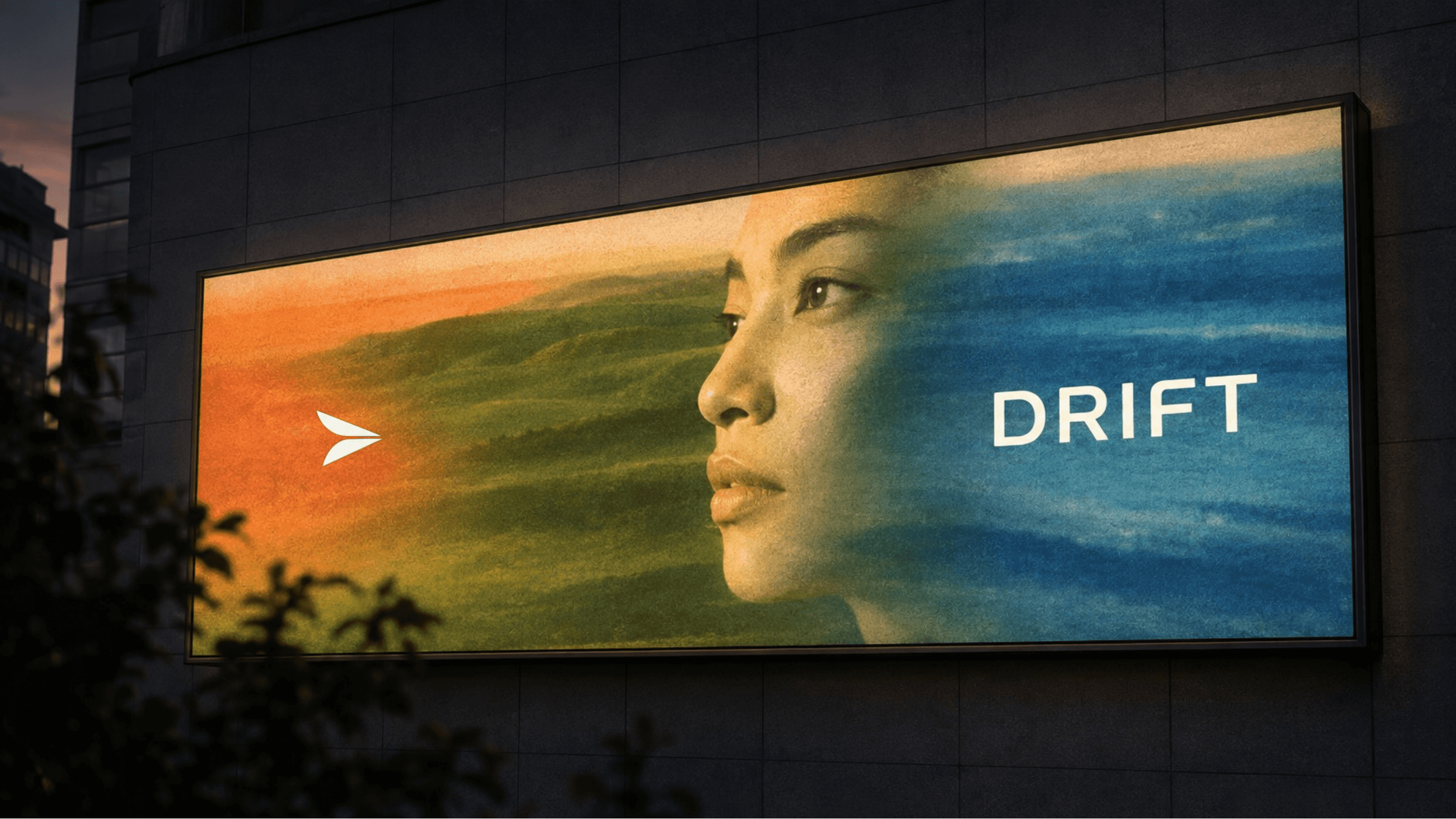 BBMh billboard design for Drift, blending bold brand visuals, emotion and minimal storytelling.