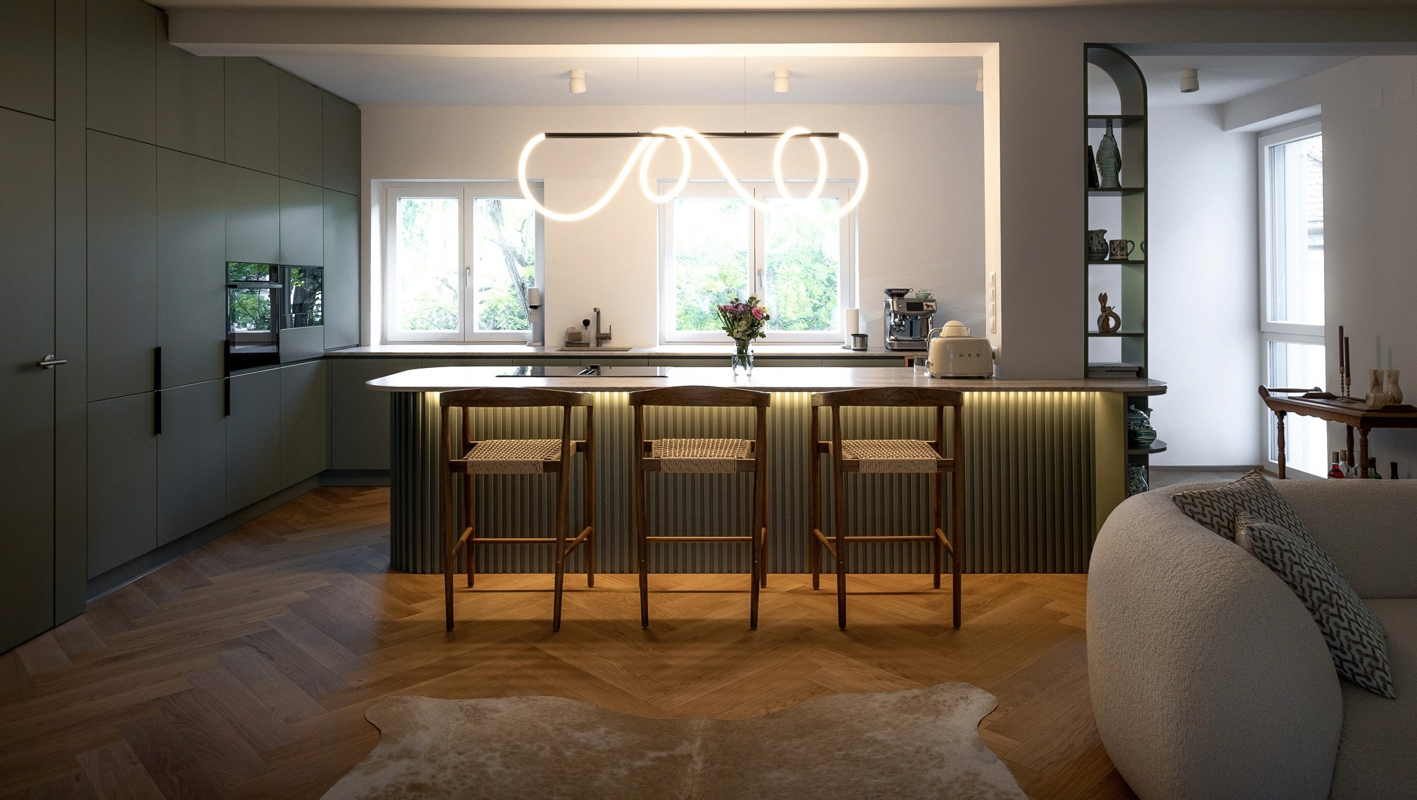 A minimal building with a chair