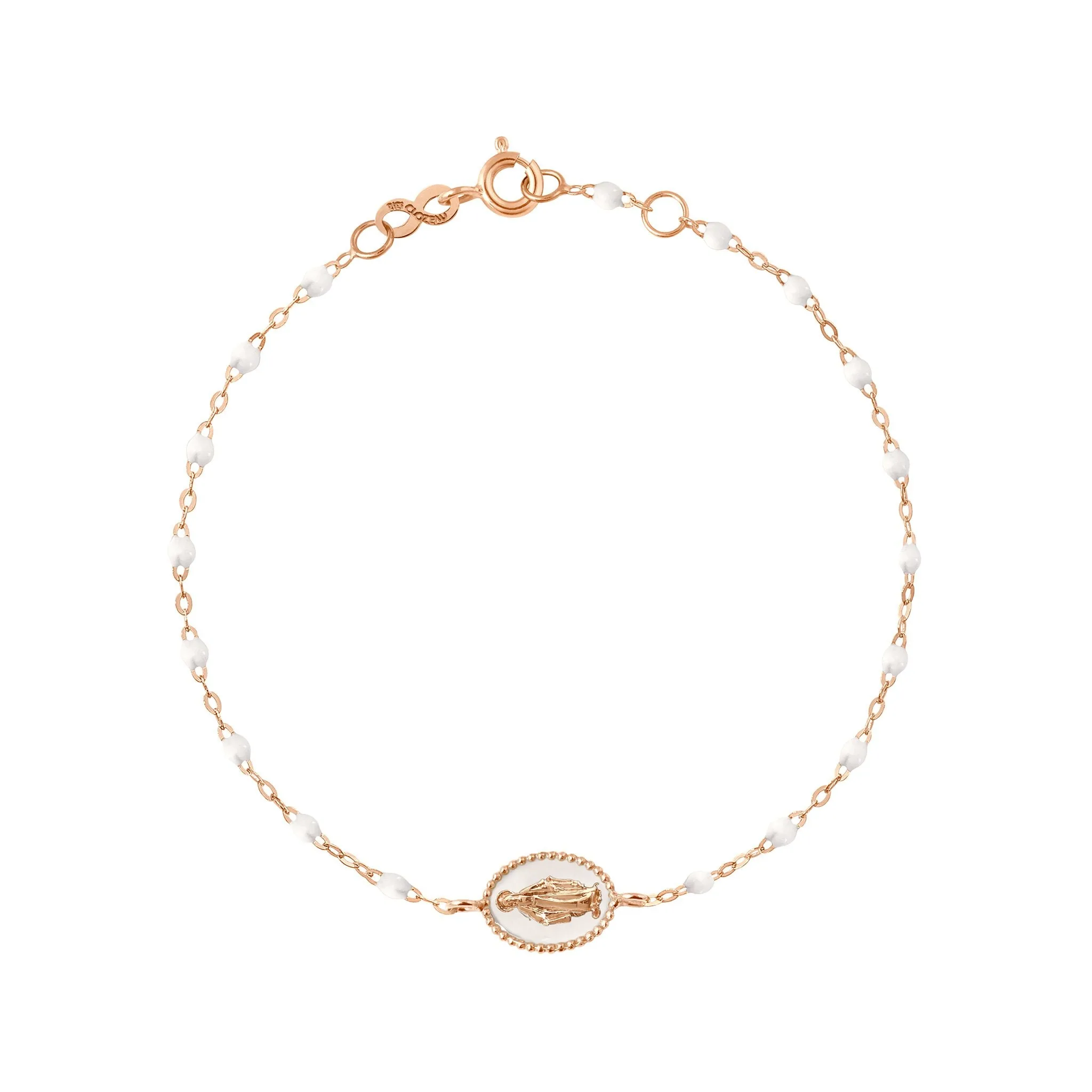 Bracelet Madone résine blanche, or rose