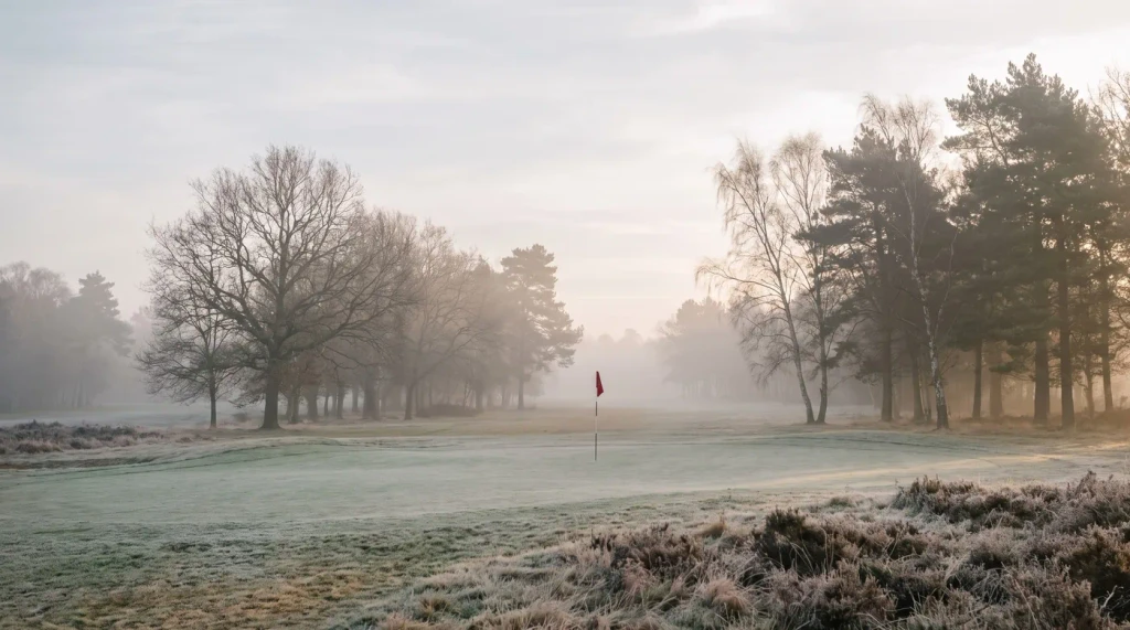 A frosty winter dawn over open parkland