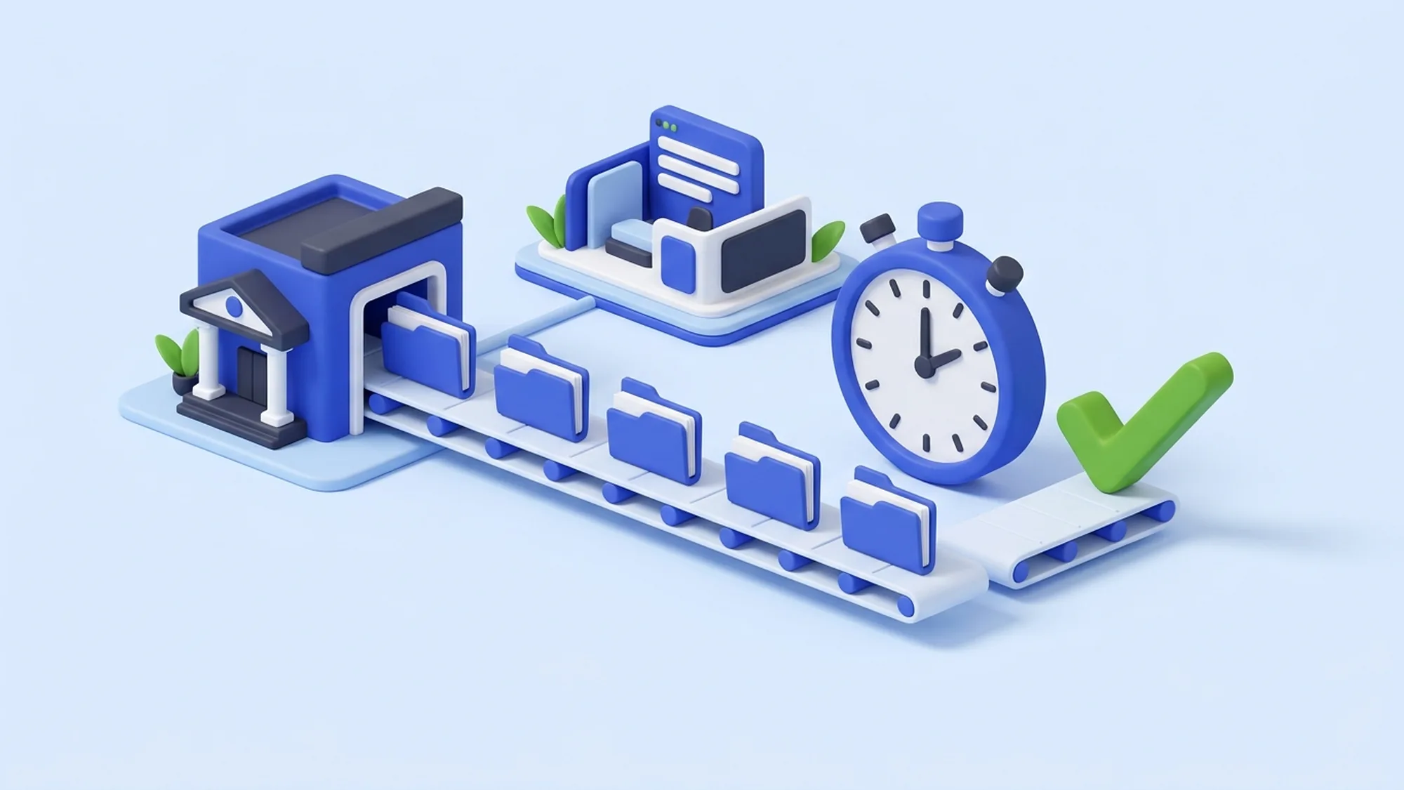Illustration 3D du traitement offshore de dossiers de crédit pour une banque régionale française