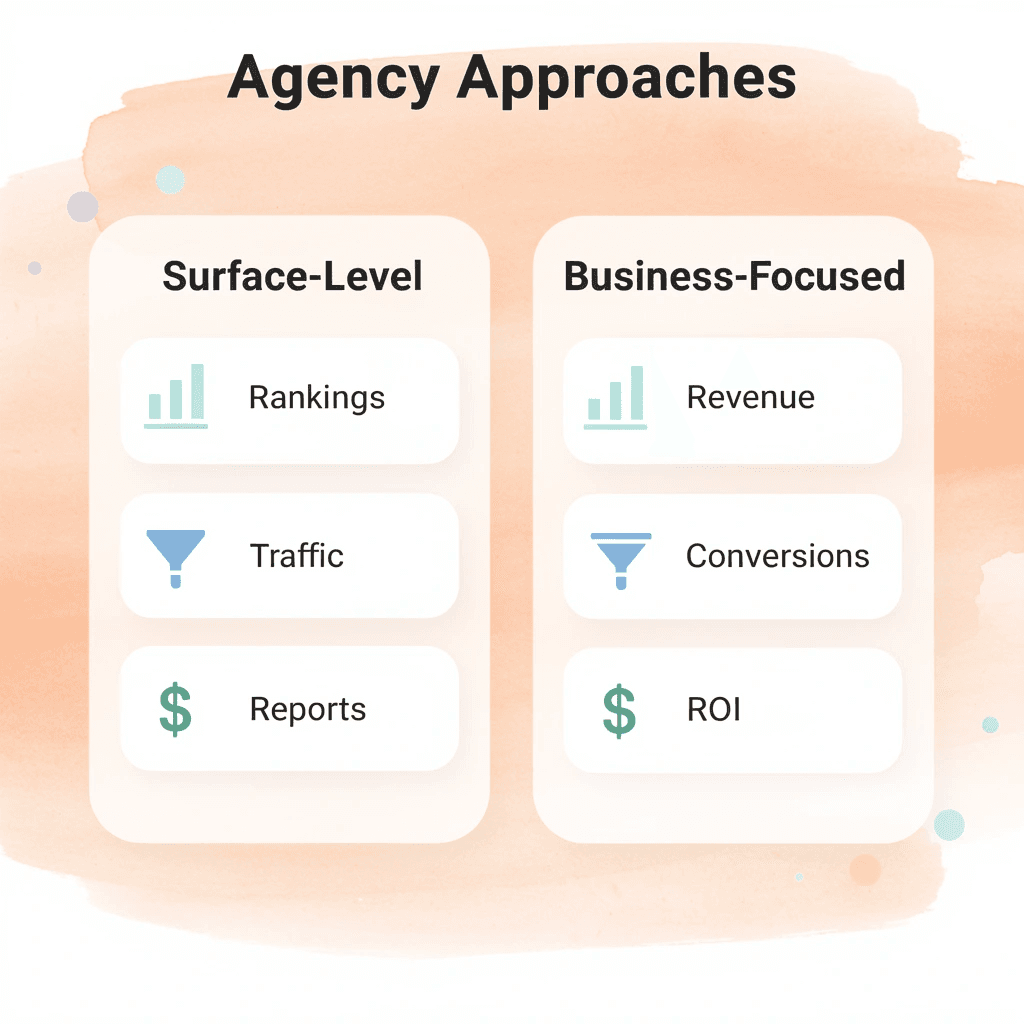 Comparison chart showing surface-level vs business-focused SEO approaches