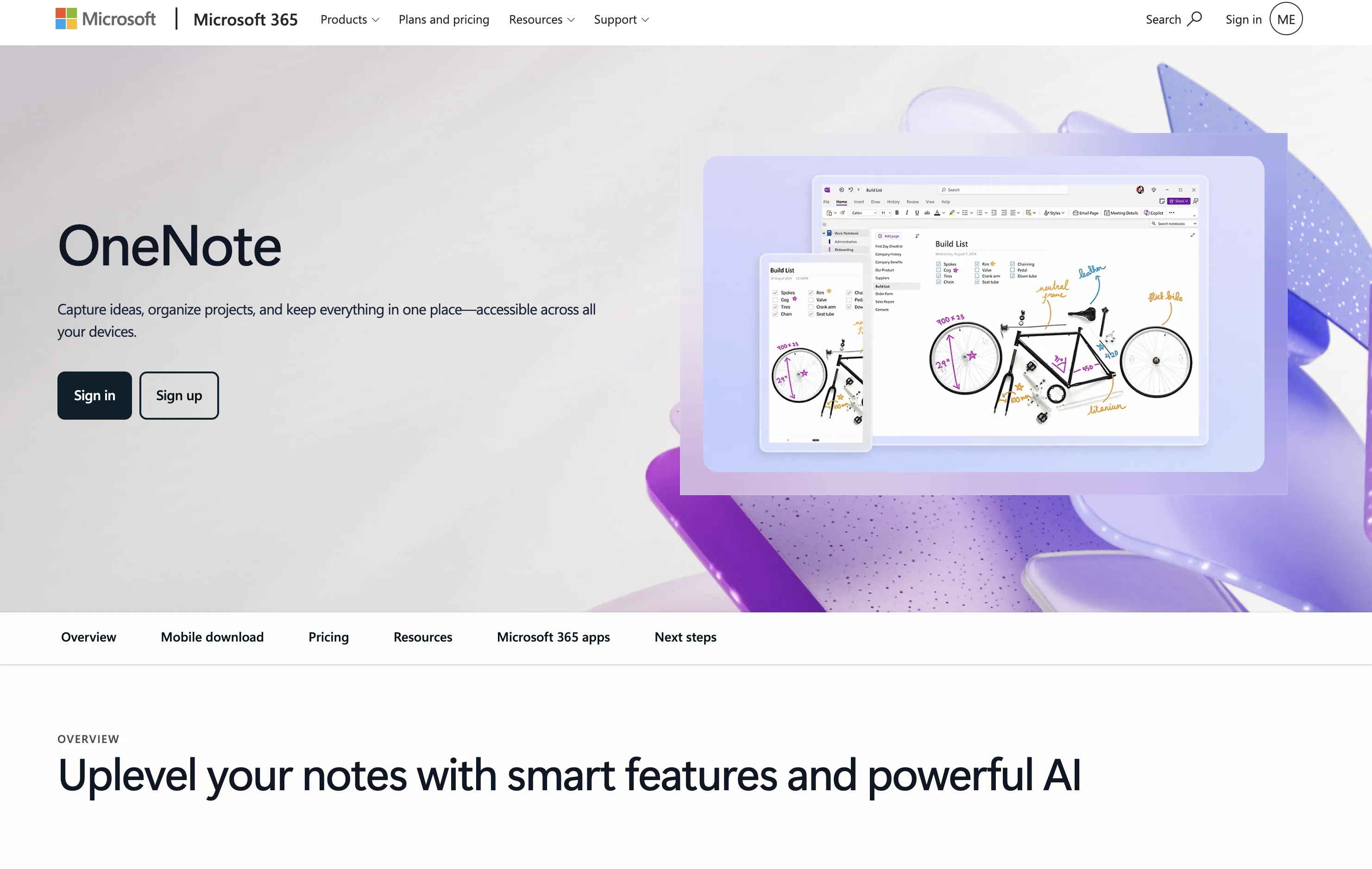 Microsoft OneNote Homepage