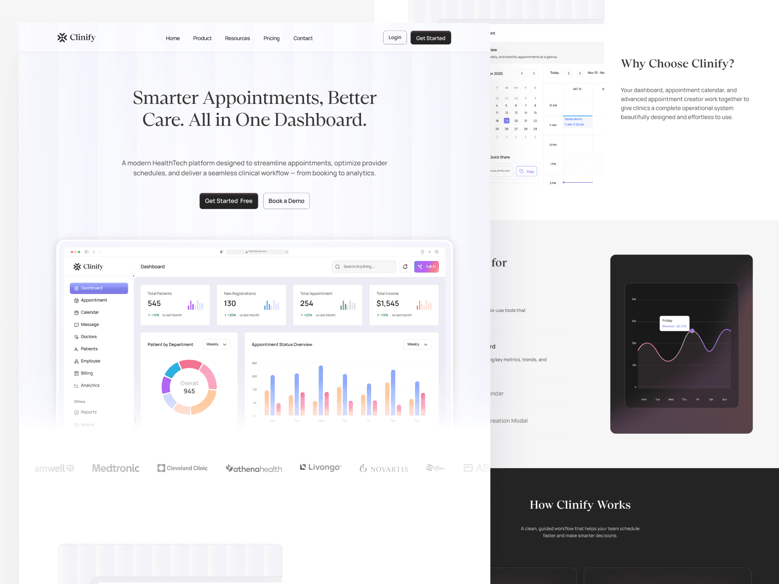 Clinify healthcare SaaS landing page UI