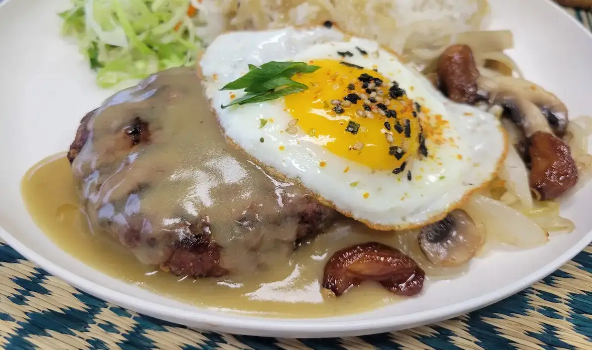 Traditional Hawaiian Loco Moco with savory gravy and fried egg