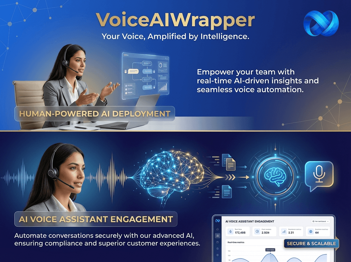 AI voice chat bot omnichannel deployment showing voice calls, website widget, and voice-plus-text channels with under 5-minute embed setup | VoiceAIWrapper.