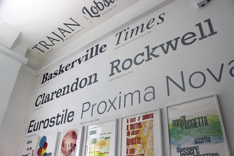 type font names on wall of gallery