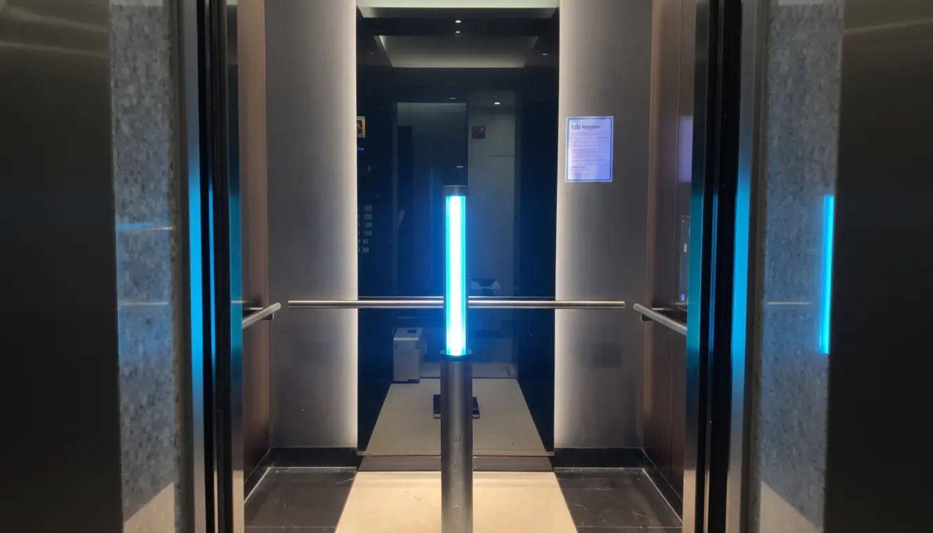 Elevator interior space UV-C sterilization disinfection