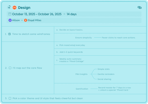Project management in Xmind — assign tasks, adjust progress, and manage team workflows efficiently in one place.