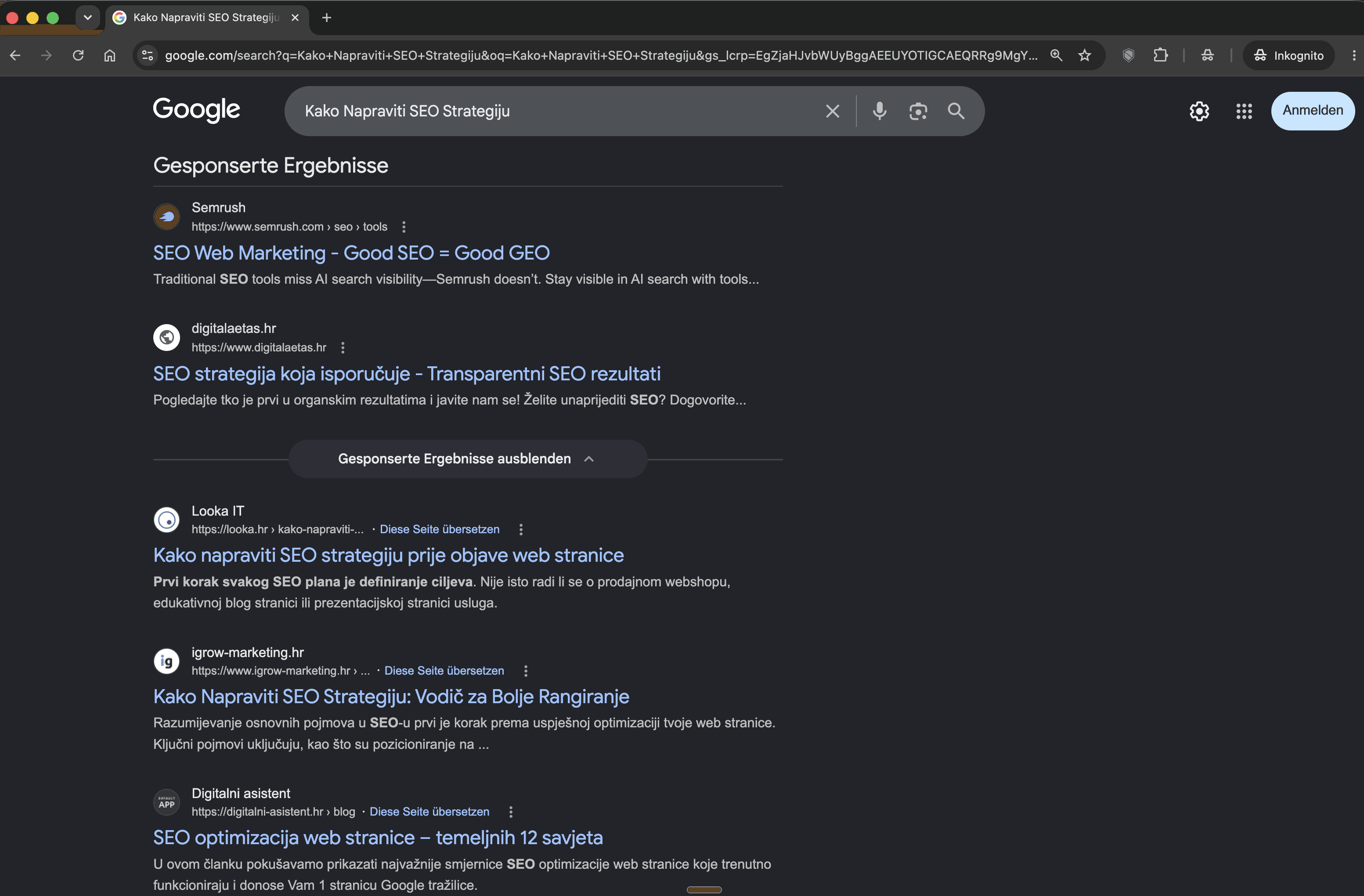 Seite 1 Top 3 Ergebnis in der Goolge Suche für "Wie man eine SEO Strategie macht"