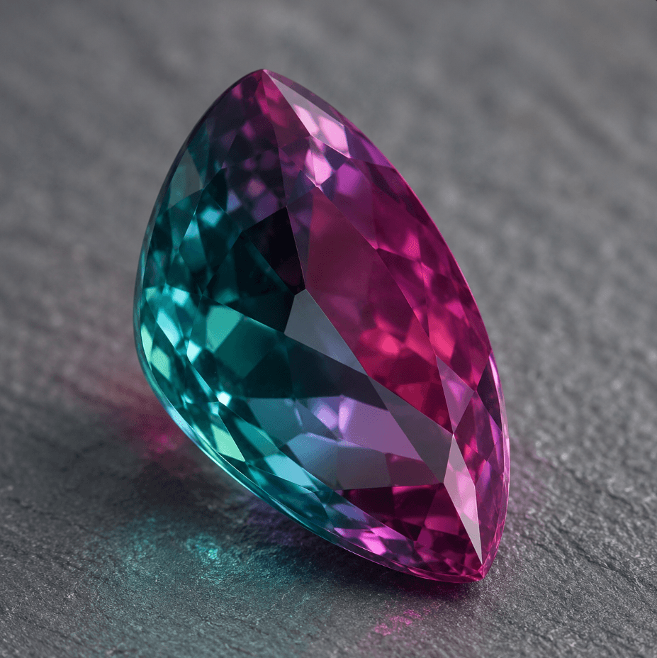 Side angle of a Lab-Grown Color Changing Alexandrite, faceted by Lab Grown Dreams Thai.
