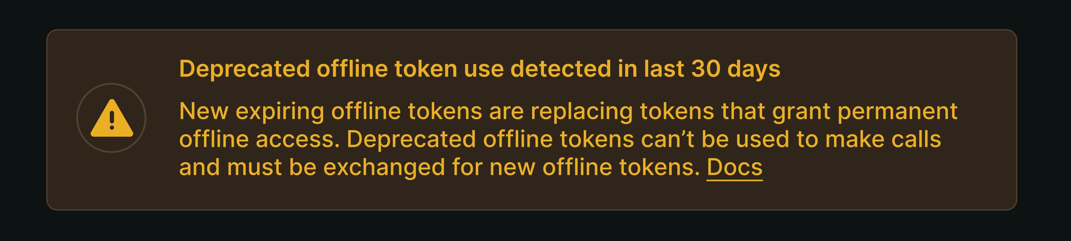 Deprecated offline token use detected in last 30 days