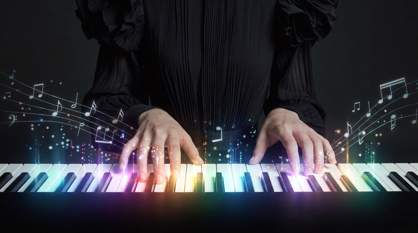 Focused piano practice session