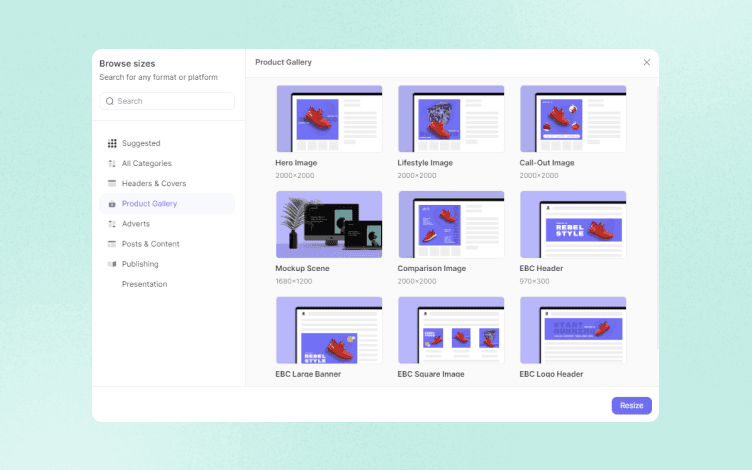 A web application view of a gallery of products