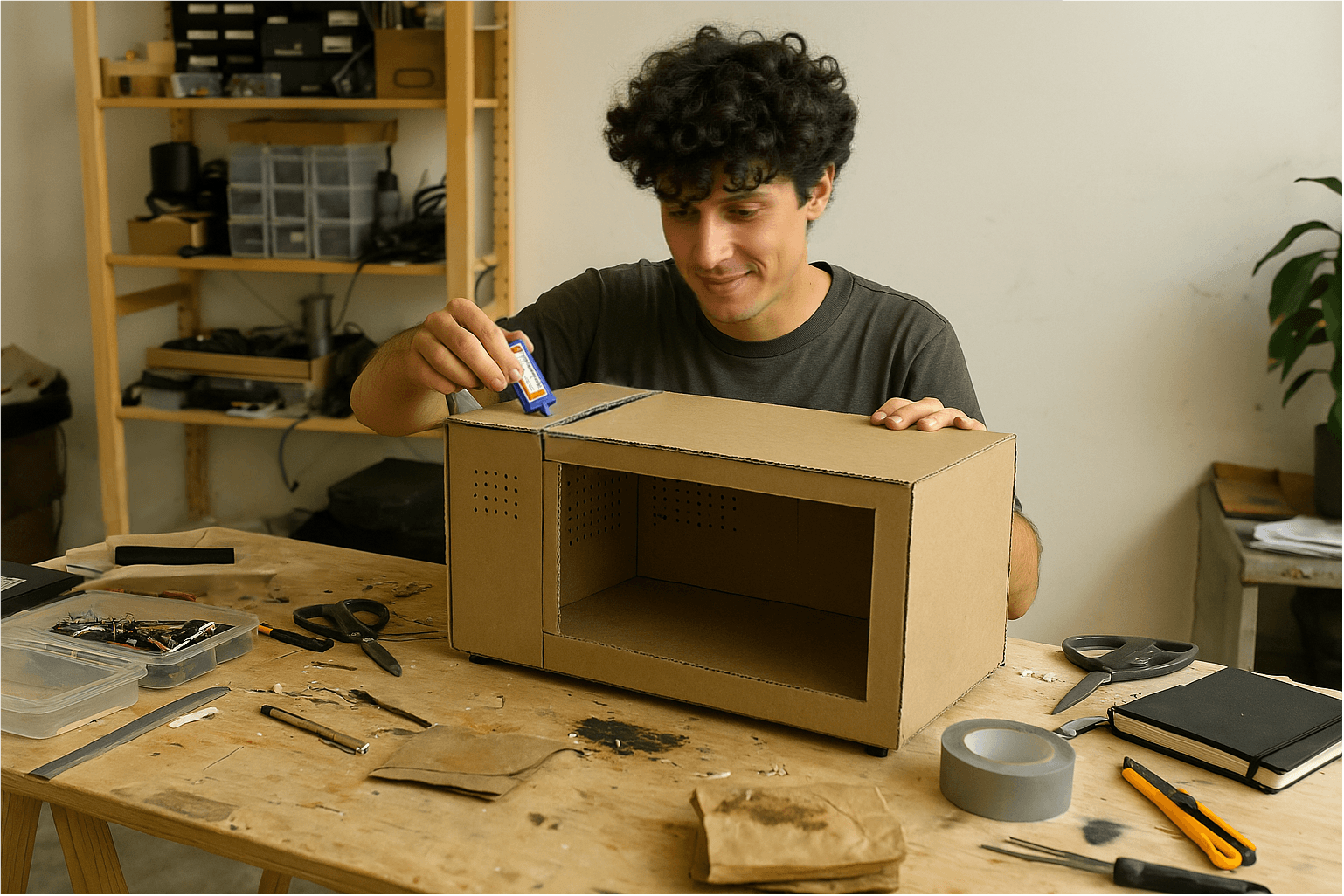 Costruzione di un prototipo in cartone durante una fase di concept design