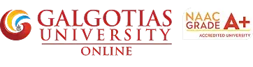 The Galgotias University Online logo features bold red text alongside an NAAC Grade A+ accreditation badge, highlighting its prestige in offering UG/PG online degree programs, relevant to EazyGrad and unbiased counselling services.