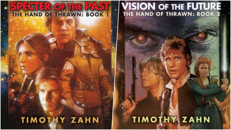 A side-by-side collage of the front covers of The Hand of Thrawn Duology