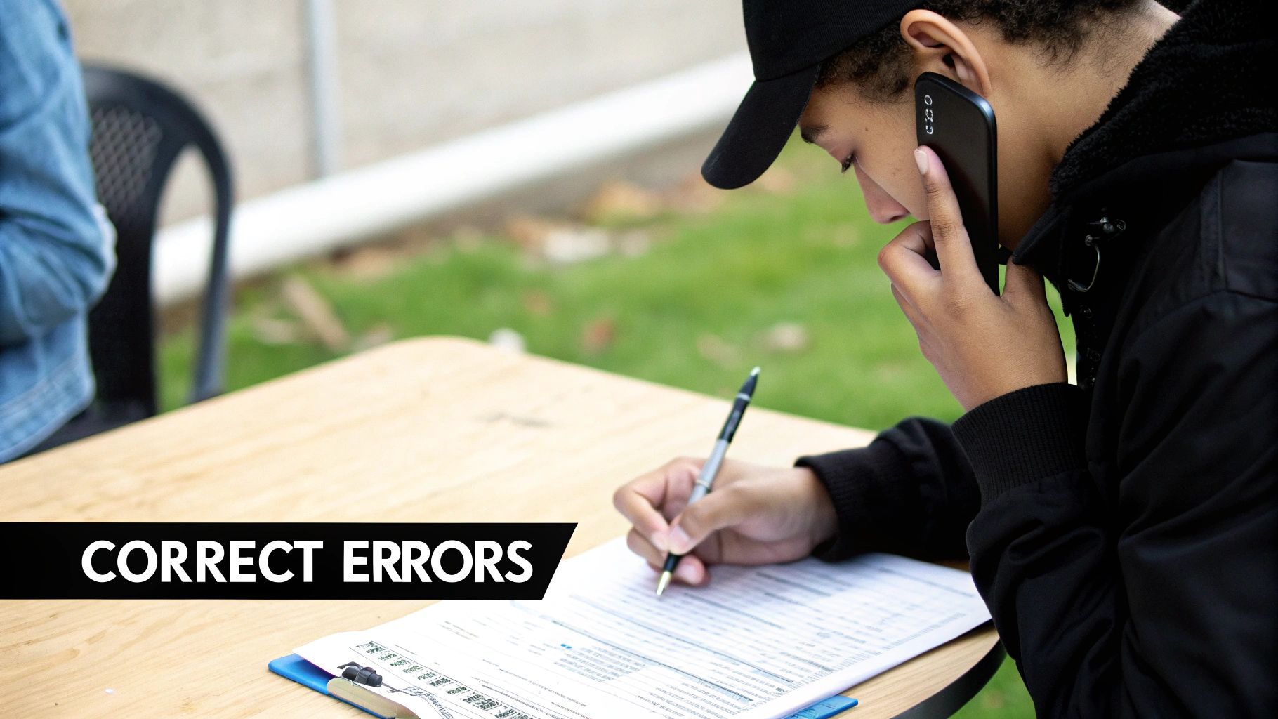 An attorney consulting with a client in a professional office setting.