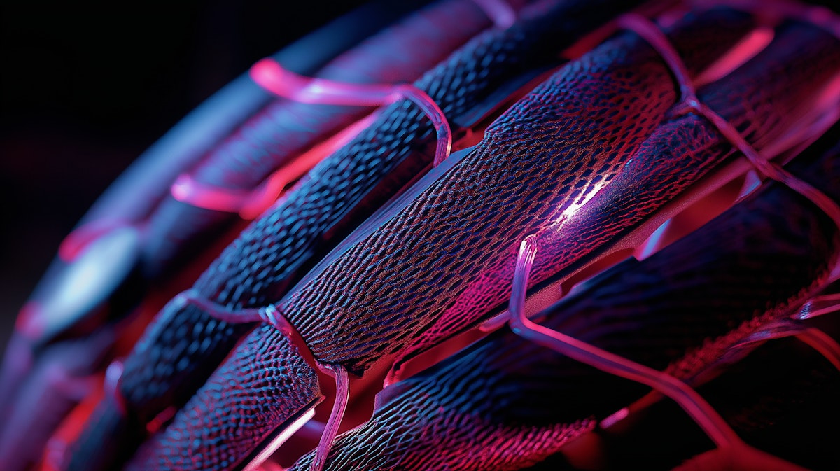 Abstract digital art with vibrant purple and pink gradient texture on a black background.
