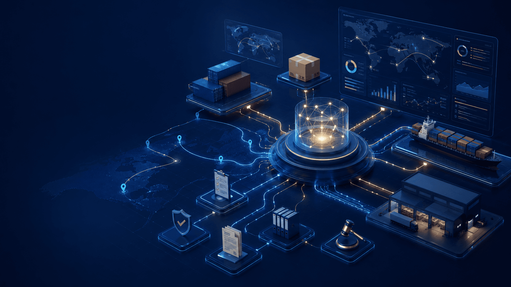 DistroLogic governed execution infrastructure connecting enterprise logistics systems, shipment data, policy logic, and audit records.