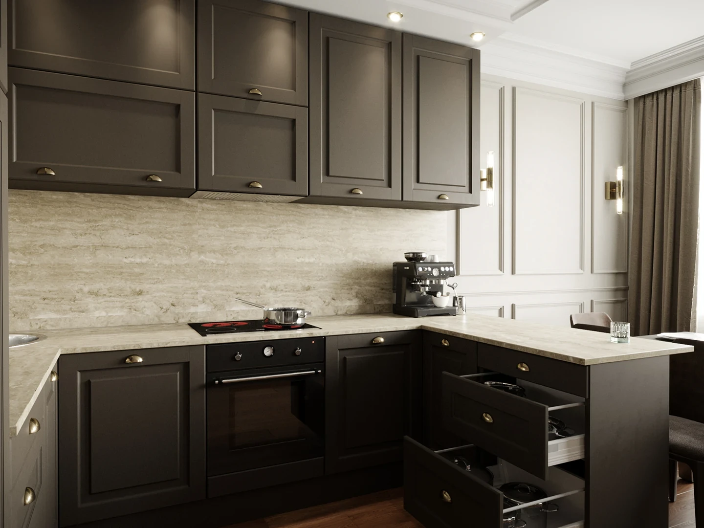 Détail — suspension minimaliste avec lumière chaude.