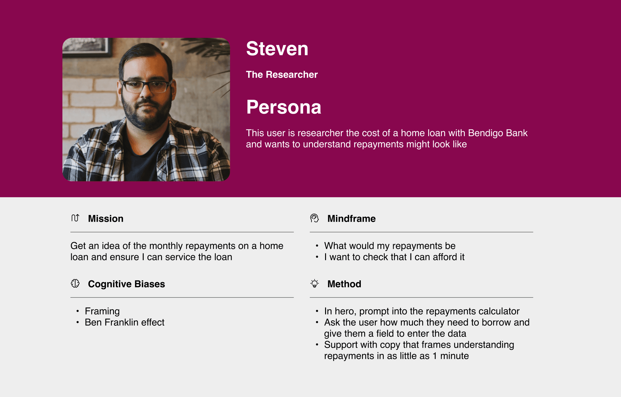 Snap shot of a persona for the researcher 