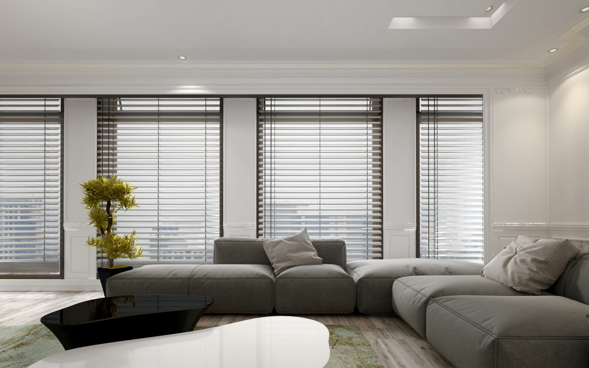 Venetian Blinds and window blinds in a modern living room. Wholesale Blind Factory