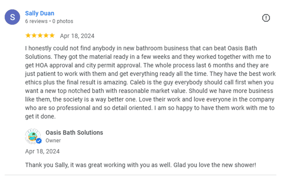 Bellevue Bathroom remodel 5 star customer review