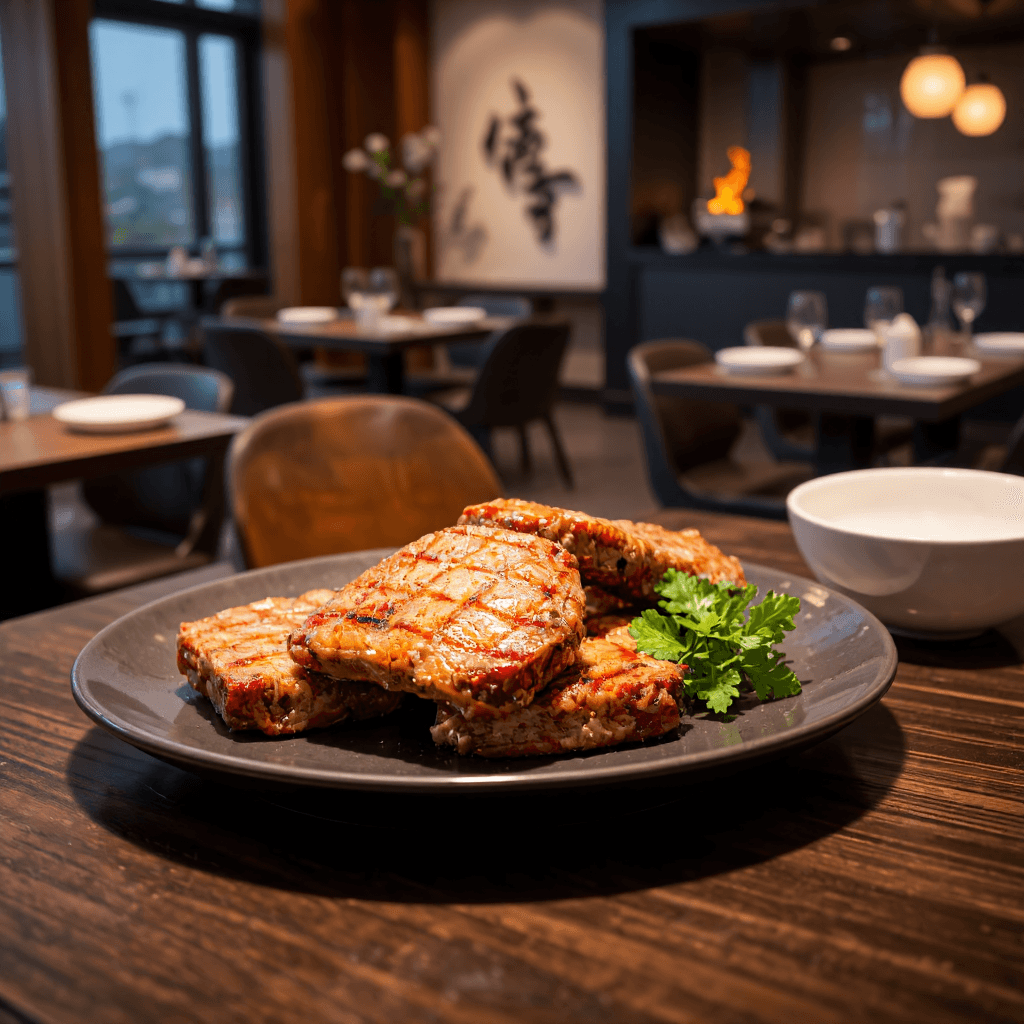 product photography of a plate of grilled meat