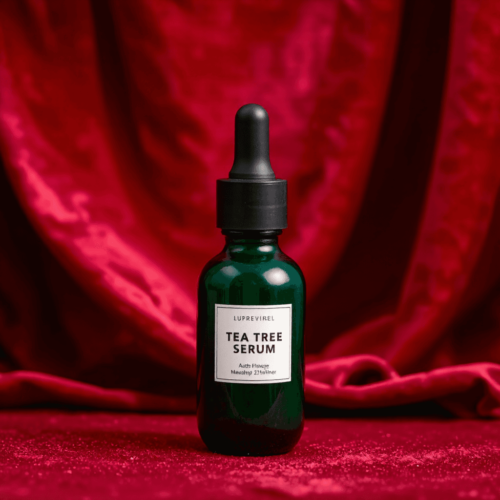 product photography of a bottle of tea tree serum for skincare