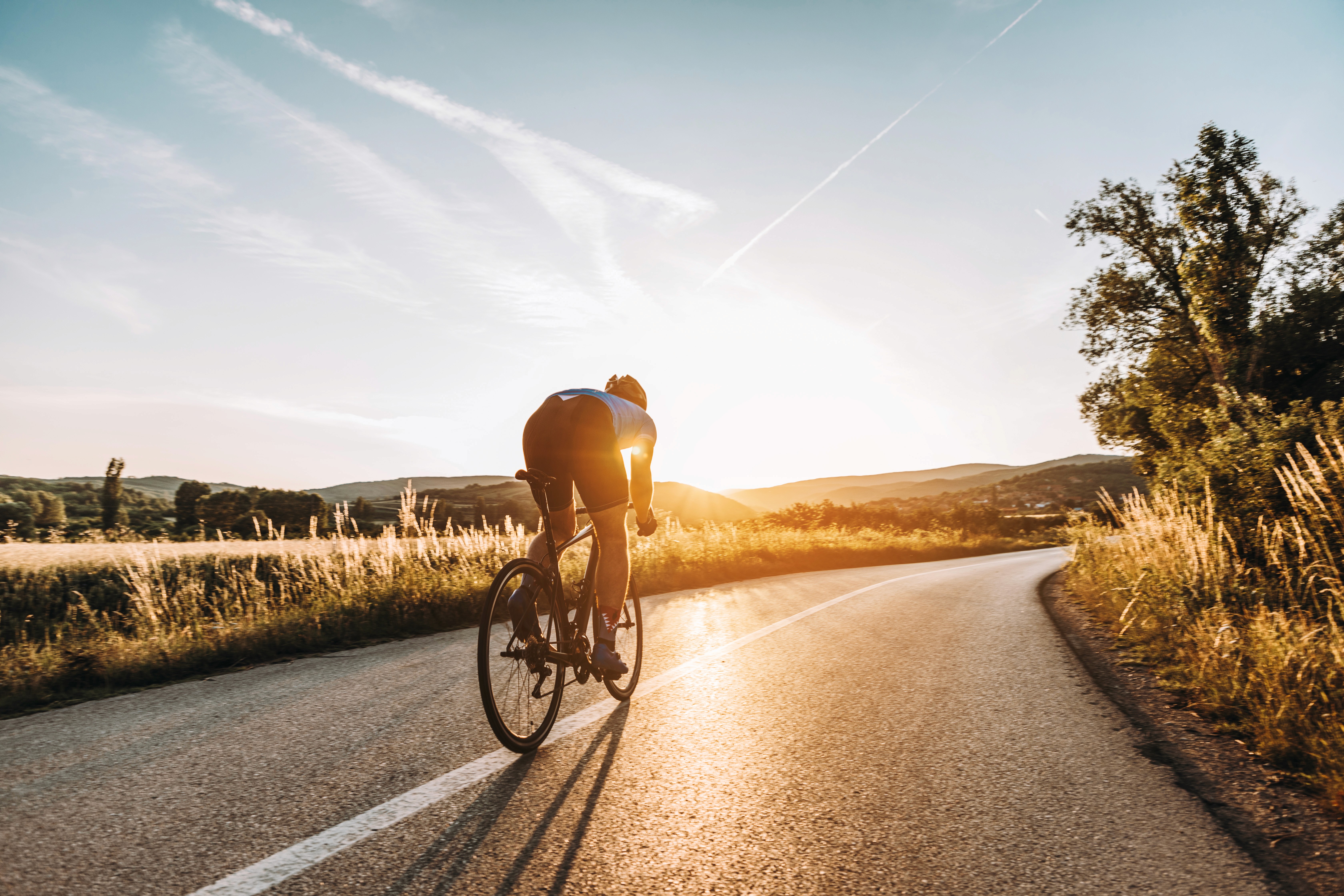 Dynamic picture of a cyclist riding downhill