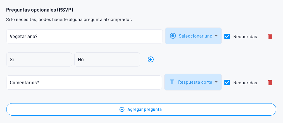 Preguntas personalizadas (opcional)
