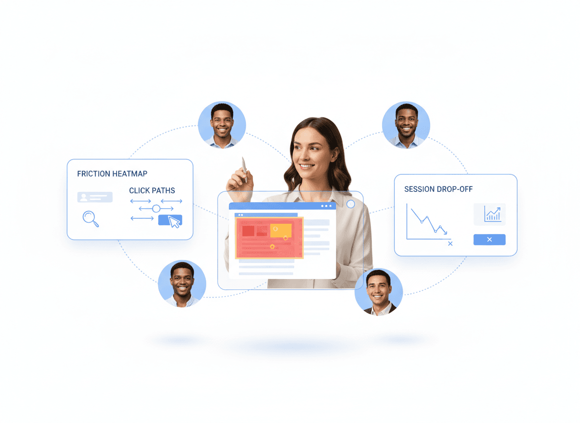 “Floating SaaS dashboard with UI cards for SaaS patterns and conversion psychology, representing expert SaaS product design capabilities.”