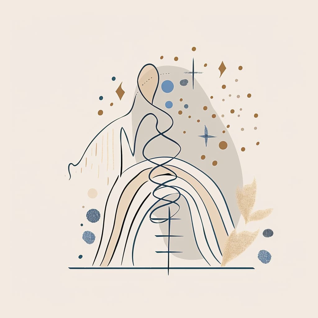 eine zeichnung, ein kunstwer, das viele elemente enthält