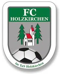 The crest of TuS Holzkirchen featuring a green background with a stylized church, trees, and a soccer ball. This image is paired with a testimonial praising the seamless tournament plan creation, smooth beta phase functionality, and responsiveness to user feedback, making the program a go-to choice for future use.