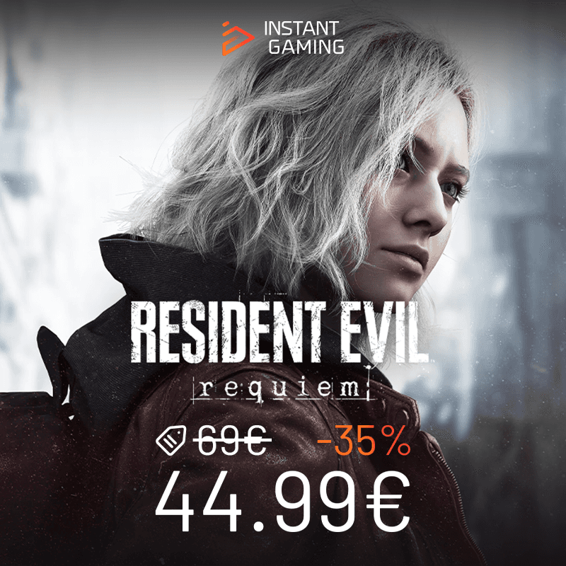 Jaquette Resident Evil: Requiem PC – personnage blond dans une ambiance sombre et glaciale, jeu d’horreur narratif sur KeyVerse Gaming
