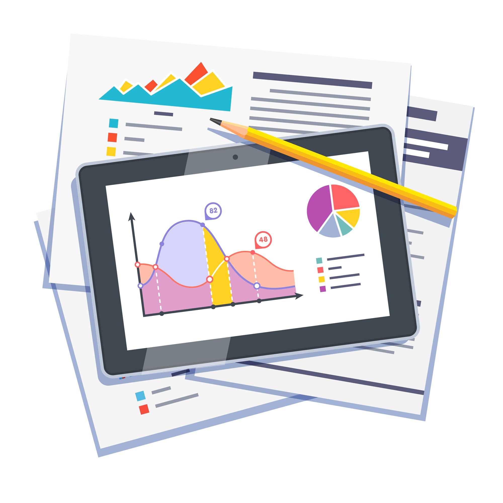 Tablet displaying graphs showing real-time business call reports.