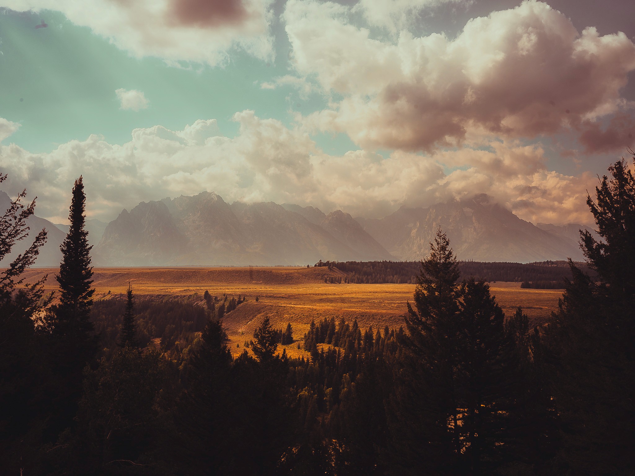Mountains with god rays