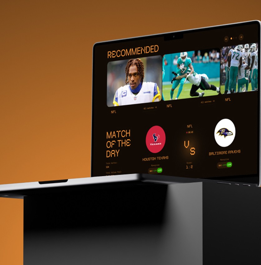 Sports analytics dashboard UI displayed on laptop screen