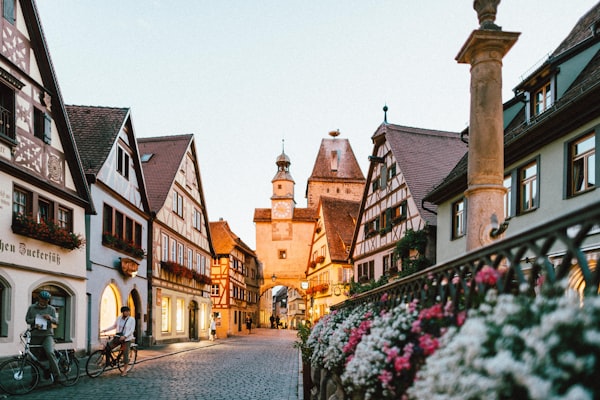 street row of half timbered homes in a european town