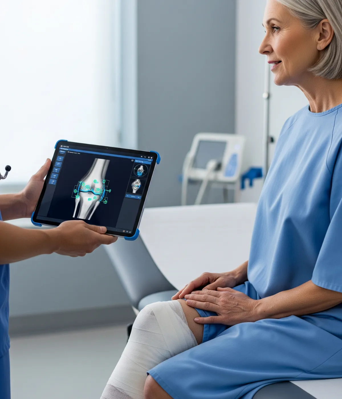 A follow-up with a robotic-assisted knee replacement patient.