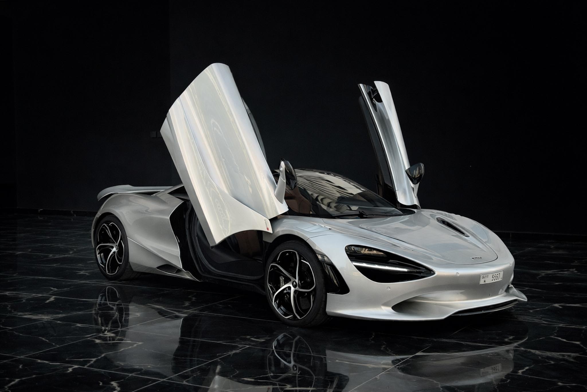 McLaren 750S Spider 2024 Storm Grey front view in Dubai